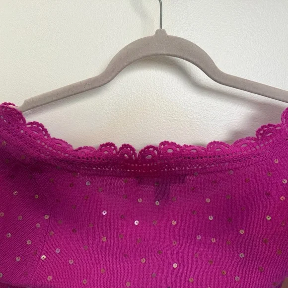 100% Cashmere Laundry By Shelli Segal Fuchsia V-Neck Sweater - Picture 7 of 7